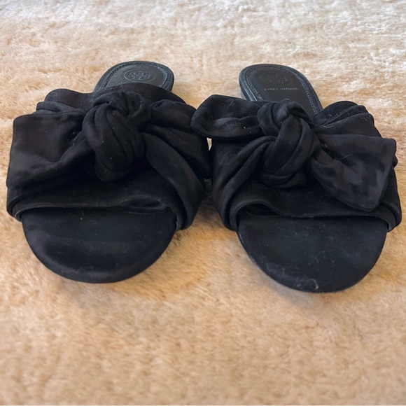 Tory Burch Annabelle Suede Leather Bow Open Toe Slide Sandals In Black Size 7 - Picture 4 of 14